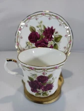 Allyn Nelson Fine Bone China Cup And Saucer Cabbage Red Roses