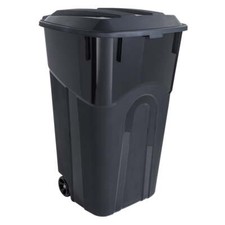 Hyper Tough Black 32 Gallon Wheeled Heavy Duty Plastic Garbage Can,Attached Lid