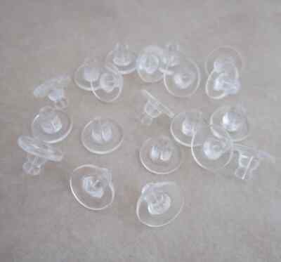 50 clear silicone earring backs 10mm pad x 7mm long stoppers