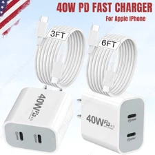 2Pack 40W USB C Fast Charger Adapter PD Cable For iPhone 16 15 14 13 12 11 iPad