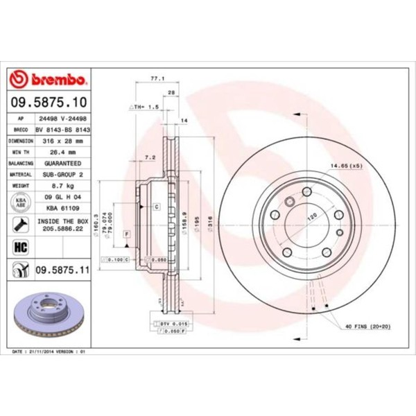Brembo 2X Bremsscheibe Vorne Ø316 Mm InnenbelüFtet Beschichtet FüR BMW 7Er E38-image
