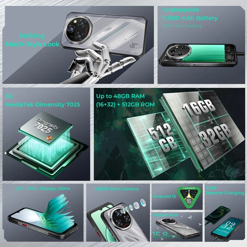 Teléfono Celular 5G 4G OUKITEL WP62 Resistente Móvil Android 15 Impermeable 512 GB Exterior Foto 2 de 4