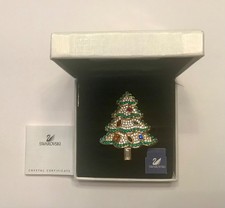 Vintage Gold Tone Swarovski Christmas Tree Brooch With Multicolor Crystals