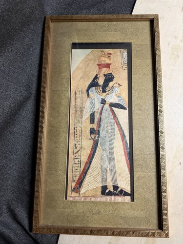 Vintage Framed Ancient Egyptian Art Prints, Goddess Nekhbet and Amenhotep III