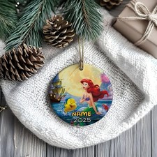 Personalized Name Ariel Ornament, Mermaid Valentine Day 2D Ceramic Ornament