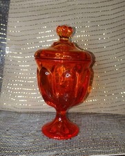 VTG Viking Glass Persimmon Orange Color 6 Petal Covered Candy Jar 7" Tall