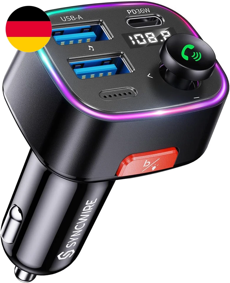 Syncwire FM Transmitter Auto Bluetooth 5.4 48W (PD 36W & 12W) Bluetooth Adapter