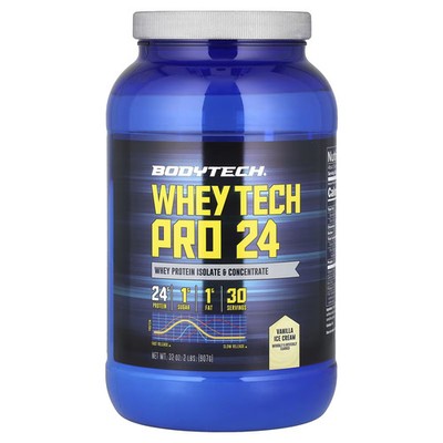 2 X BodyTech, Whey Tech Pro 24, Vanilla Ice Cream, 2 lbs (907 g)