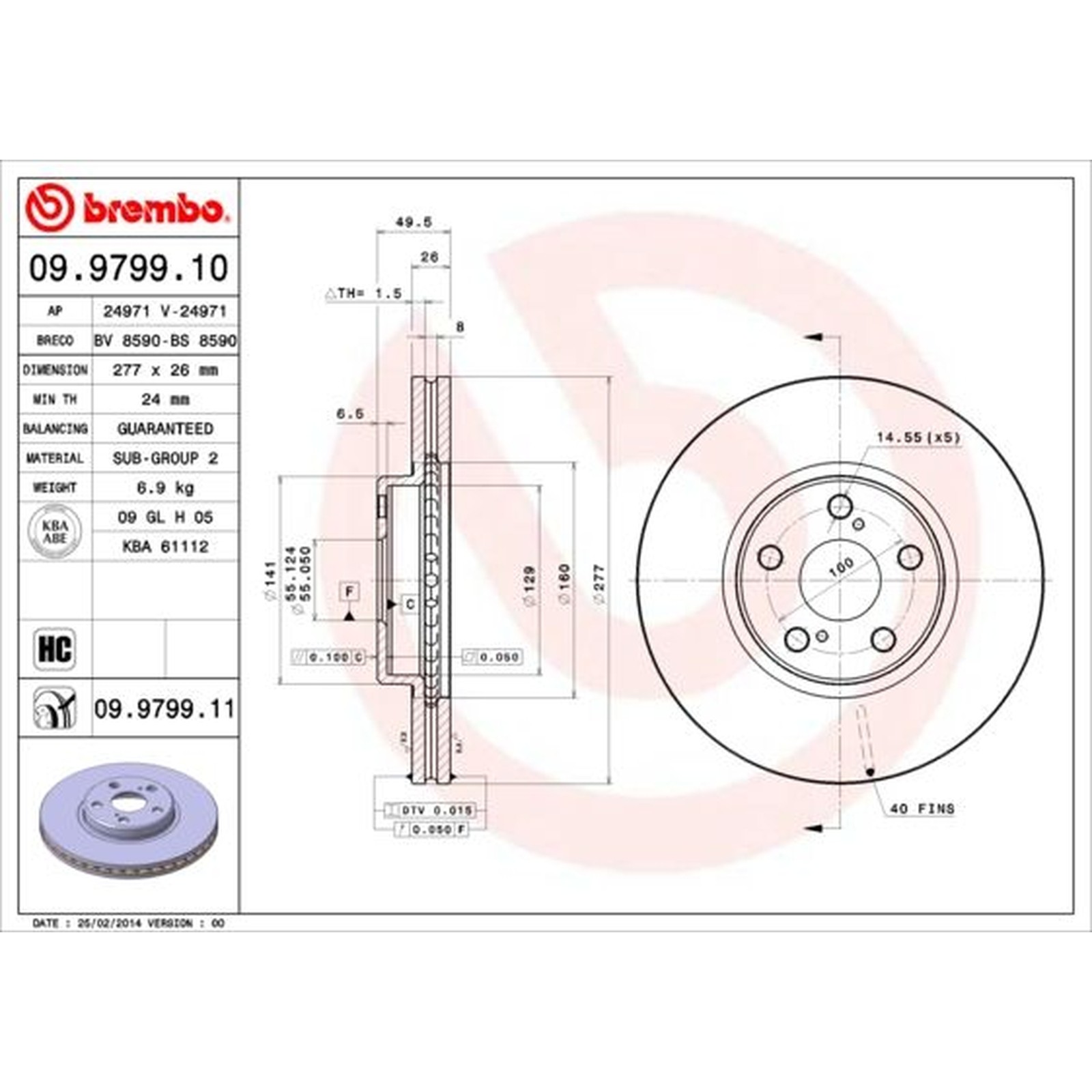 2x Front Brake Discs and Front Brake Pad Set Fits Toyota Avensis BREMBO - Image 7