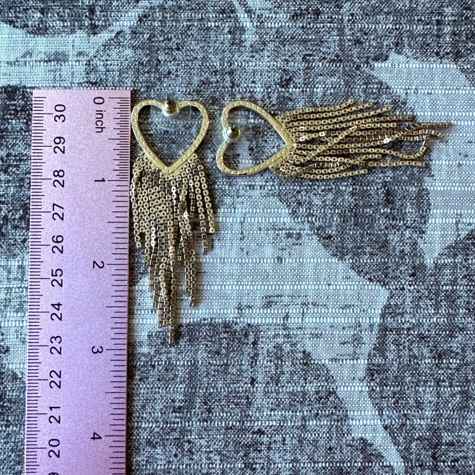 Heart-Shaped Gold-Tone Fringe Dangle Earrings With Rhinestone Accents Park Lane - Image 2 of 4