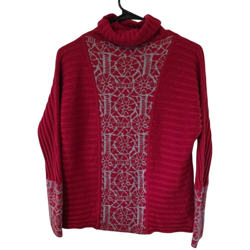 Krimson Klover Womens Wool Blend Turtleneck Ski Sweater Size Medium Red Gray - Picture 2 of 4