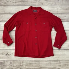 Vintage 70s Pendelton 100% Virgin Wool Shirt Made in USA Medium Solid Red