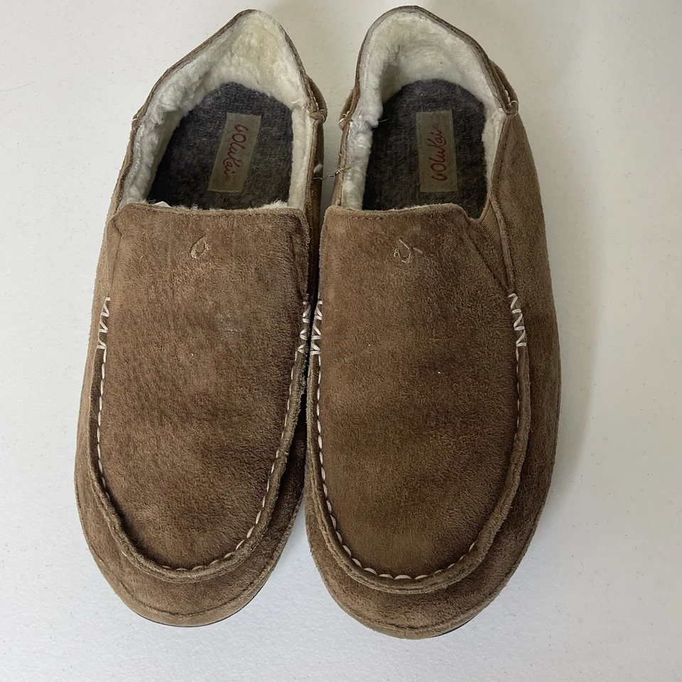 OLUKAI Nohea Zapatilla Marrón Gamuza Sin Cordones Mocasines Forrados de Oveja Cálidos Talla 9 Foto 3 de 4