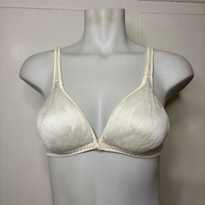 Vintage 70s Olga White Nylon Wire Free Front Clasp Bra Size 36A