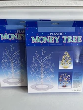 Lot of 2 Plastic Money Tree Centerpieces - 12", Acrylic Tree