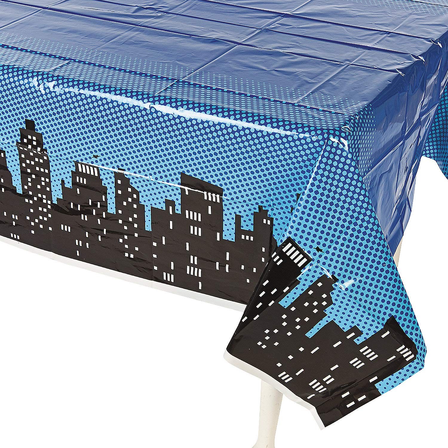 54 x 108 Superhero Tablecloth City Skyline Night Party Decor