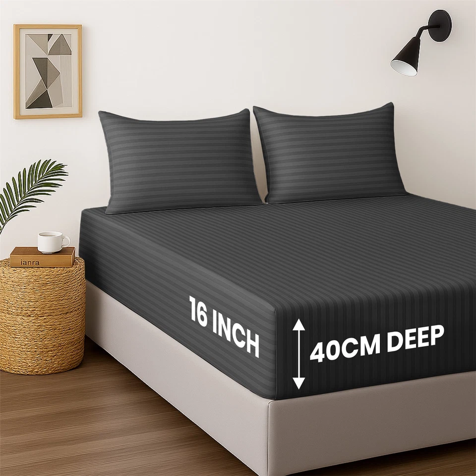 Hotel Quality 40 CM Deep Fitted Bottom Bed Sheet Double King Size Mattress Cover - Image 3 of 4