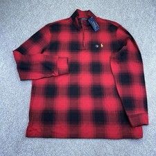 Polo Ralph Lauren Estate Rib 1/4 Zip Sweater Men  s XL Red Plaid Pullover NWT