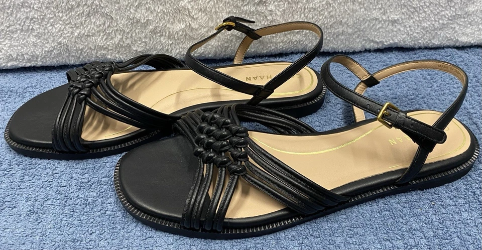 Cole Haan Jitney Knot 女式黑色凉鞋扣平底鞋 W29544 尺码 10.5B  — 第 2/4 张图片