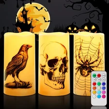 Color Changing Flameless Candles, Waterproof Plastic Battery Operated LED Pil...