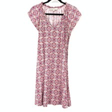 Loft Short Sleeve A-Line Boho Print Dress Womens Size Medium Multicolor