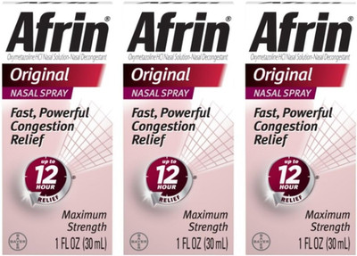 Original Maximum Strength 12 Hour Nasal Congestion Relief Spray - 3 Bottles, 1 F