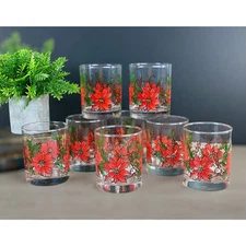 Libbey Poinsettia Glassware Set of 10 Low Ball Barware Classic and Beautiful!