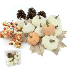 17 PCS Kit Artificial Pumpkins Decorations - Plastic Pumpkins for Fall Home F...