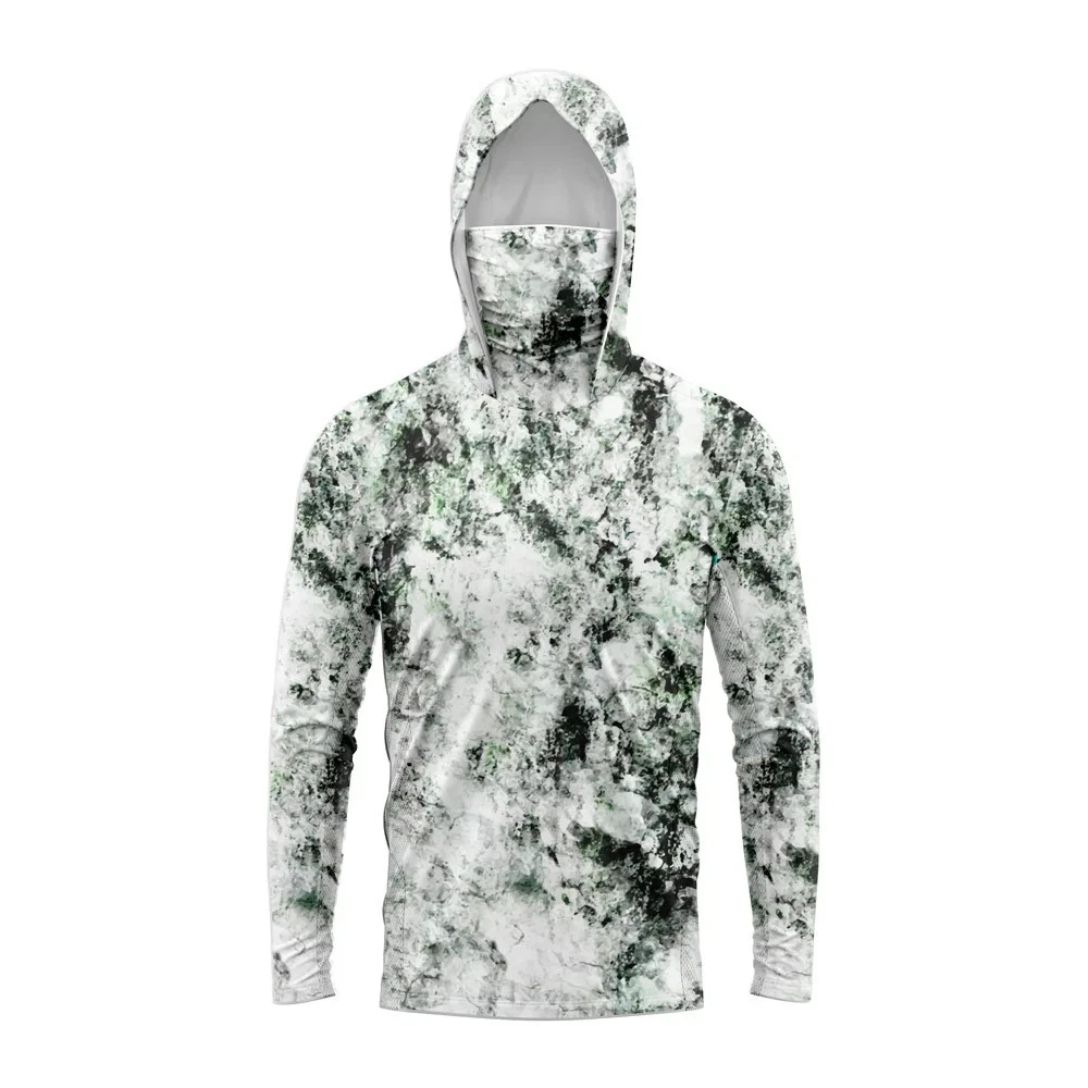 Hombres Capucha Camisa de Pesca Manga Larga Camiseta de Pesca Protección UV Ropa de Pesca