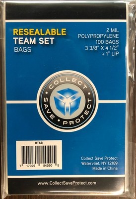 5000 New CSP RESEALABLE TEAM BAGS; 3 3/8 x 4 1/2'' + 1'' Lip, 50 Packages