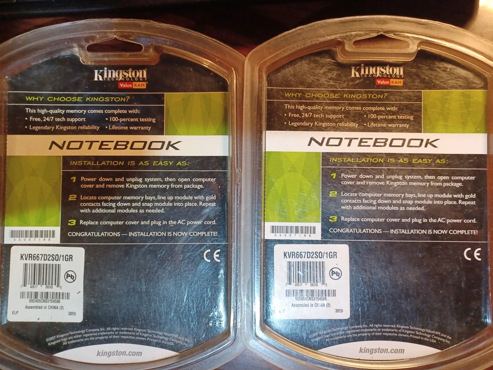 2x1GB (2GB kit)Kingston  KVR667D2SO/2GR DDR2 PC2-5300-555-12-C0 Memory Upgrade  - Image 2 of 2