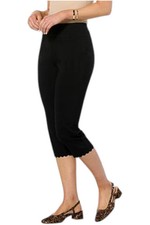 Nina Leonard Women's Pull-on Crop Pant with Scalloped Detail Black