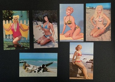 Lot Of 6 Vintage 1960's Lusterchrome Postcards Pinup Girl Bikini Bathing Suit