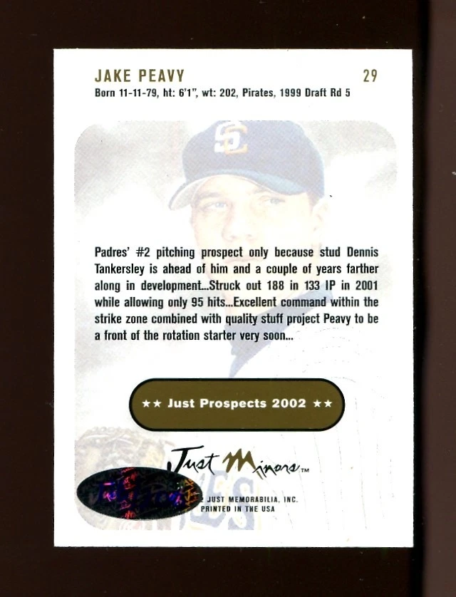 Just Minors Jake Peavy 2002 automático RC #/200 Foto 2 de 3