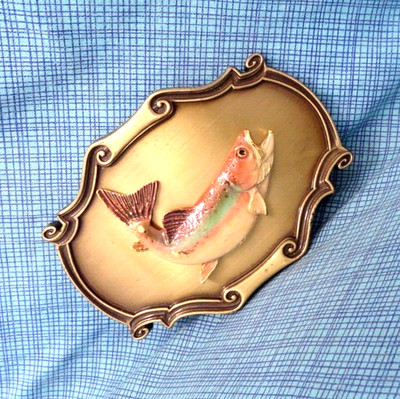 Salmon Belt Buckle Fish Fishing Sportsman Nature Vintage 70s Raintree    .SHY424