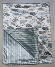 BLUE GRAY CLOUDS STARS STRIPES BABY BLANKET D4