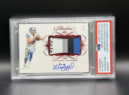 2019 Flawless Matthew Stafford Game Used Worn Patch Ruby /5 PSA Auth. 10 Auto
