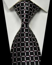 Hot Classic Checks Black Red White JACQUARD WOVEN 100 Silk Men's Tie Necktie