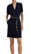 Ralph Lauren $145 Womens Sz 10 Navy Medallion-Belt "Without Belt" Jersey Dress