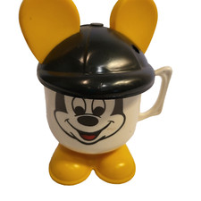 VTG Walt Disney Productions Mickey Mouse Plastic Sippy Cup Mug w/ Black Lid