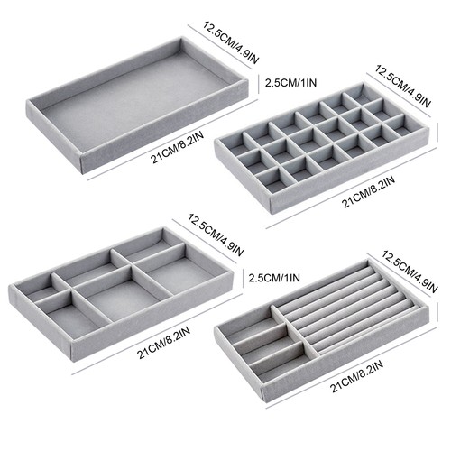 Schmuckaufbewahrung Schublade, Set mit 4 Schmucktablett Schmuck Organizer grau - Bild 4 von 10