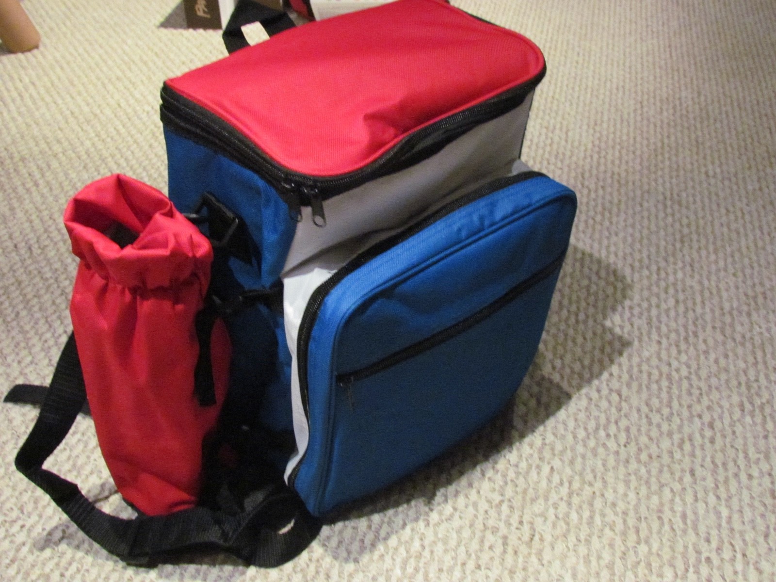Red White Blue Insulated Backpack Cooler with Picnic Wine Set & Camping Accessories-image