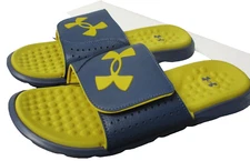 Under Armour UA Ignite Pro SL Slides Sandals Mens Sz 10 Blue Gold/Yellow