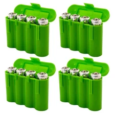 4 GREEN AA AAA BATTERY BATTERY PLASTIC STORAGE CASE HOLDER BOX USA SHIP