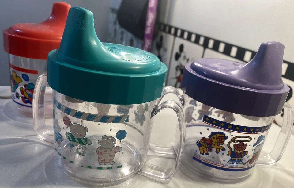 Lote de tazas Playtex vintage querubín sorbido años 90 osos deportivos transparentes RODEO RARO DIFÍCIL DE ENCONTRAR🤩🧸 Foto 3 de 4