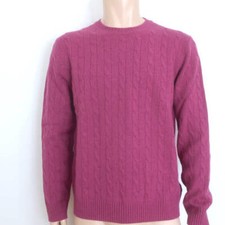 Brooks Brothers Cashmere Cable Knit Crewneck Sweater Cranberry Size Large NEW