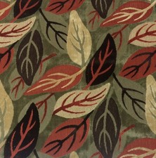 CLARENCE HOUSE LAURELWOOD BROWN RED LEAF MODERN LINEN VELVET FABRIC 1 YARD 49"W