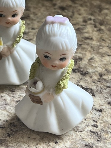 4 pc Vintage Porcelain Miniature Lady Figurine 2" Tall Dress Flower Bouquet U61 - 第 8/16 張圖片