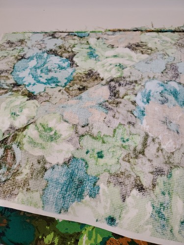 Tissu floral bleu vert vintage années 60-70. 46x56". 1,6 yards. GE6 - Photo 8/13