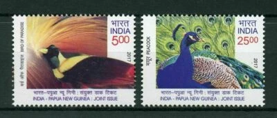 India 2017 PAPUA NUEVA GUINEA Edición conjunta Aves del Paraíso Sellos de pav... - Imagen 1 de 2